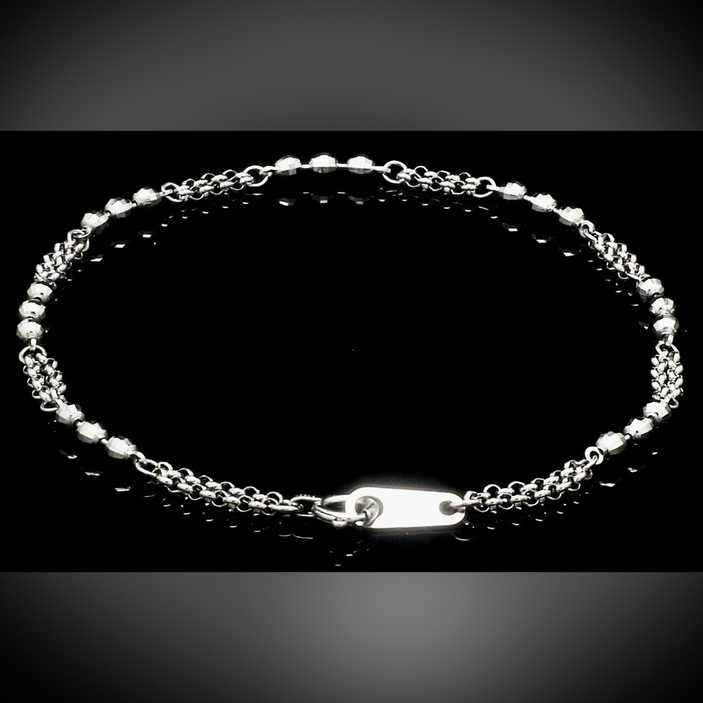 NEW SOLID PLATINUM ROLO FACETED BEAD CHAIN BRACELET 6.75” 3.37G VALENTINE $710